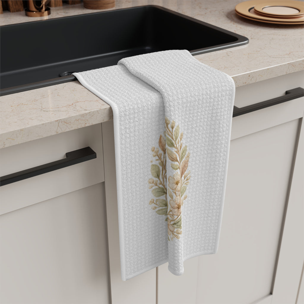 Personalized Fall Pumpkin Wreath Kitchen Towel, Custom Family Name Tea Towel, Autumn Farmhouse Housewarming Gift, Thanksgiving Decor