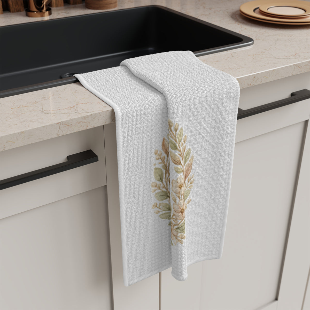 Personalized Fall Pumpkin Wreath Kitchen Towel, Custom Family Name Tea Towel, Autumn Farmhouse Housewarming Gift, Thanksgiving Decor