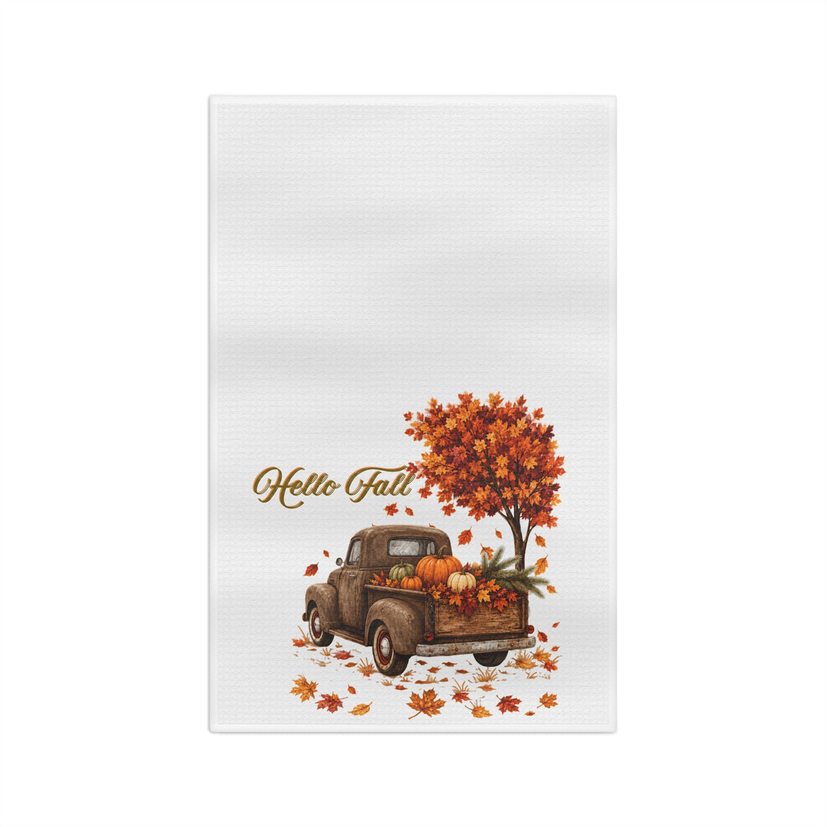 Fall Pumpkin Truck Kitchen Towel, Autumn Farmhouse Tea Towel, Vintage Red Truck Dish Towel, Cozy Fall Decor, Thanksgiving Hostess Gift