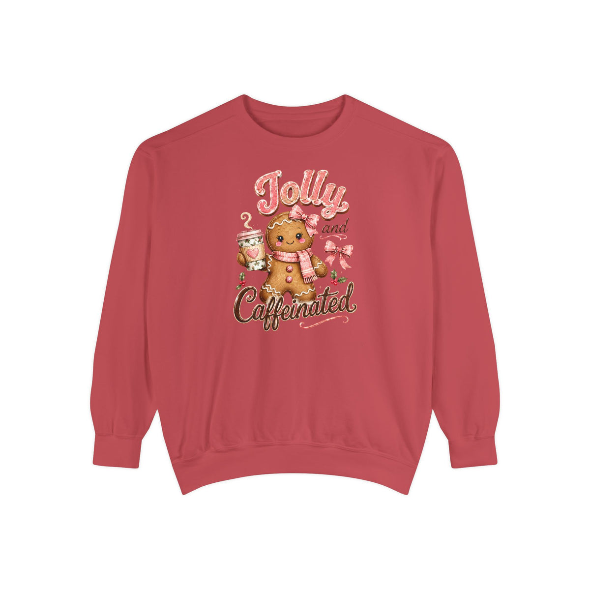 Gingerbread Sweatshirt Women, Coffee Lover Sweatshirt, Christmas Coffee Sweatshirt, Jolly and Caffeinated Crewneck, Cute Holiday Gift