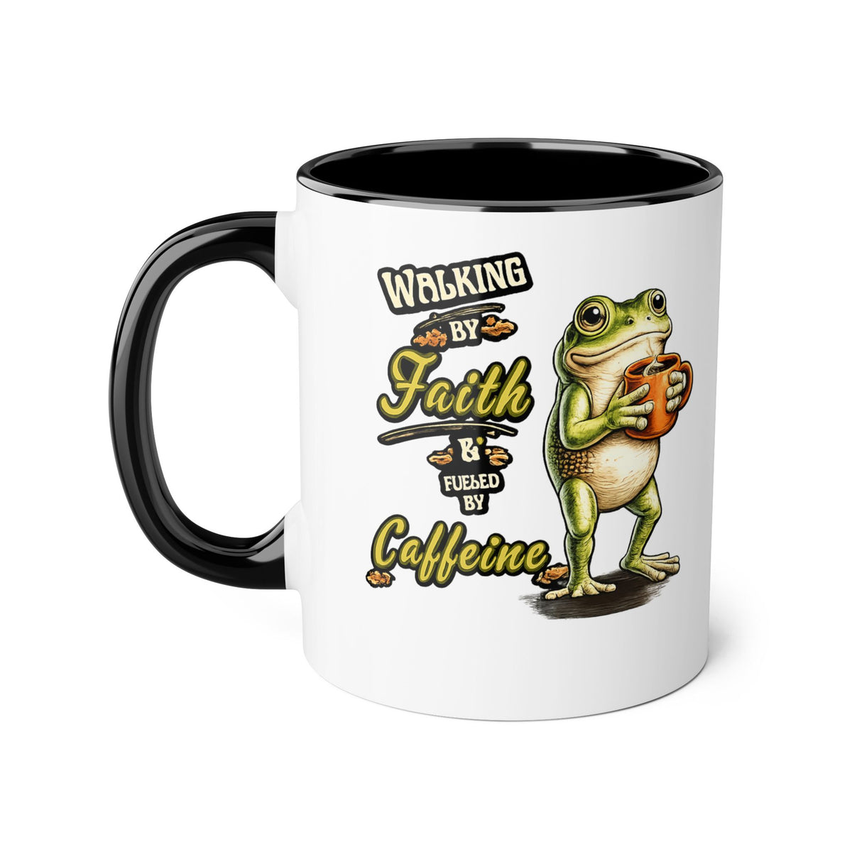 Walking by Faith Fueled by Caffeine Frog Coffee Mug, Christian Coffee Lover Gift, Funny Faith Mug, Scripture Mug, Gift for Her