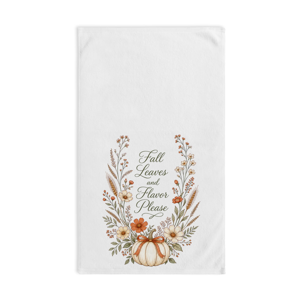 Fall Leaves and Flavor Please Kitchen Towel, Pumpkin Floral Tea Towel, Cottagecore Fall Farmhouse Wildflower Decor, Thanksgiving Gift