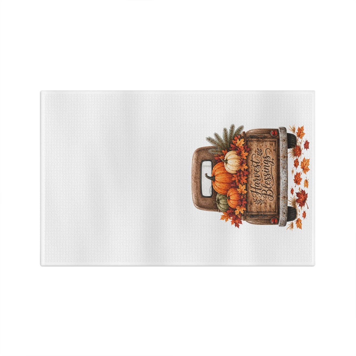 Harvest Blessings Kitchen Towel | Vintage Truck Pumpkin Fall Dish Towel | Farmhouse Autumn Kitchen Decor | Thanksgiving Hostess Gift