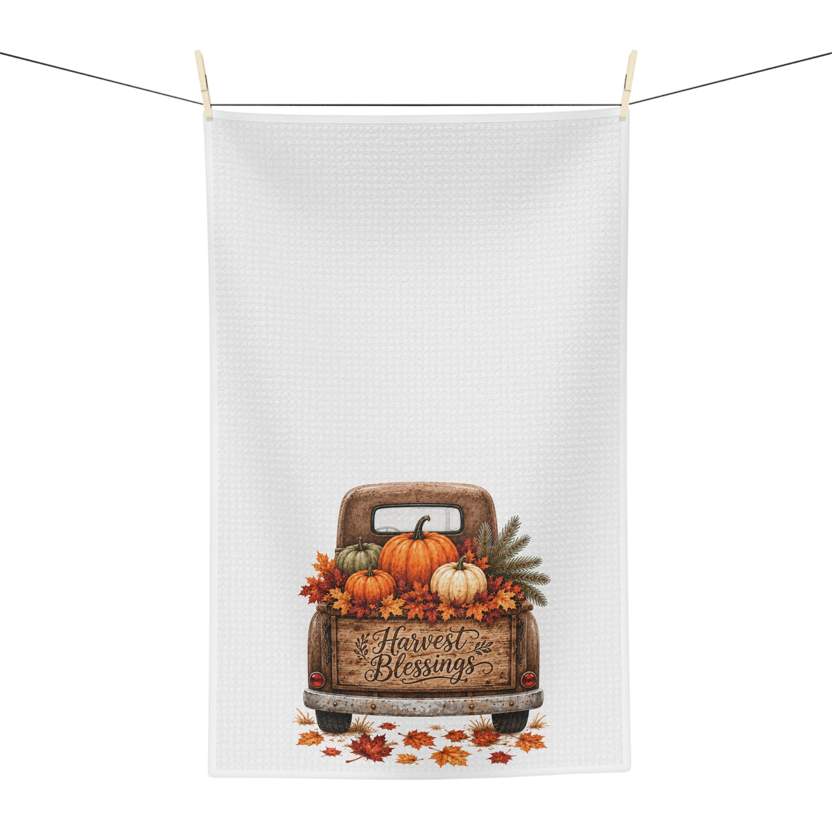 Harvest Blessings Kitchen Towel | Vintage Truck Pumpkin Fall Dish Towel | Farmhouse Autumn Kitchen Decor | Thanksgiving Hostess Gift