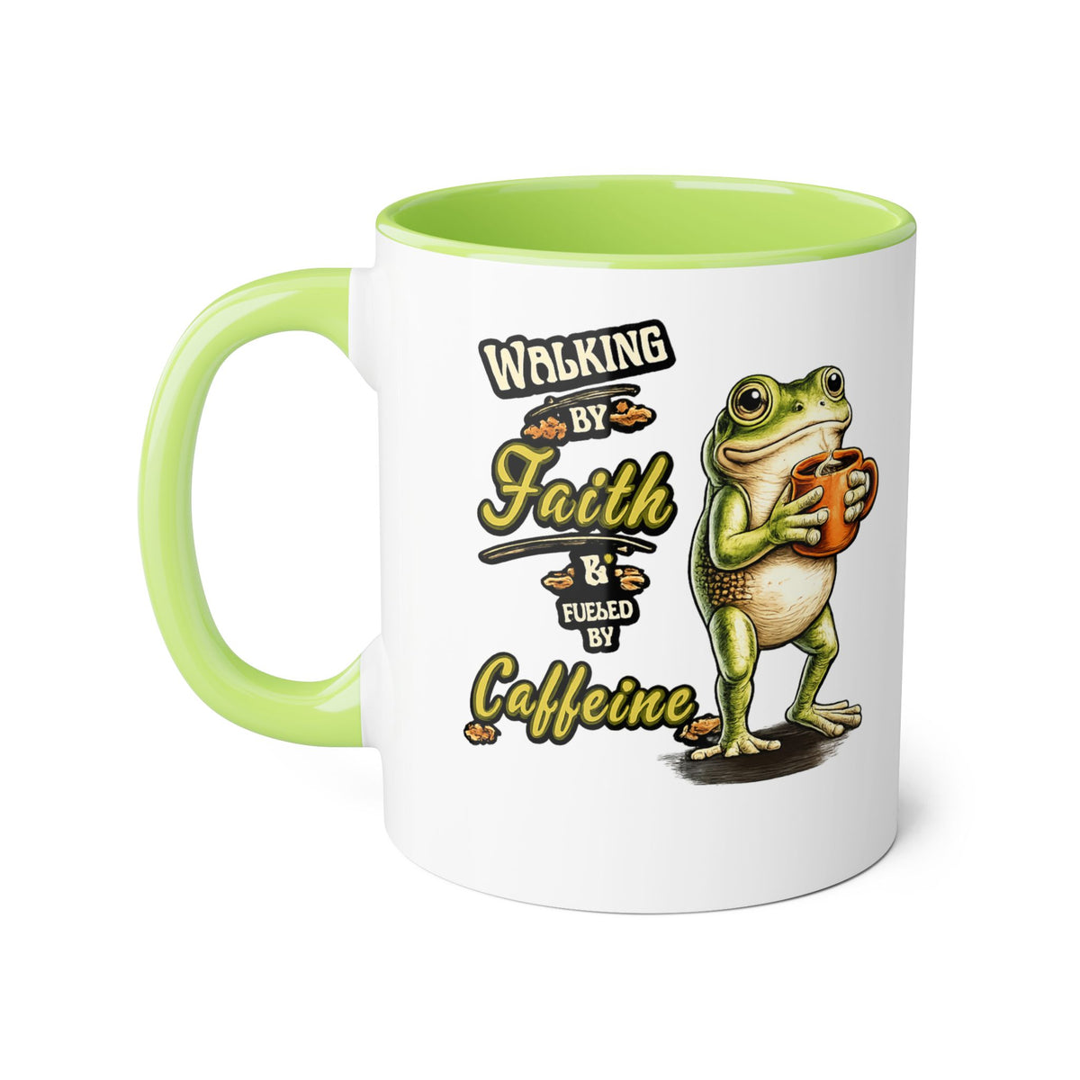 Walking by Faith Fueled by Caffeine Frog Coffee Mug, Christian Coffee Lover Gift, Funny Faith Mug, Scripture Mug, Gift for Her