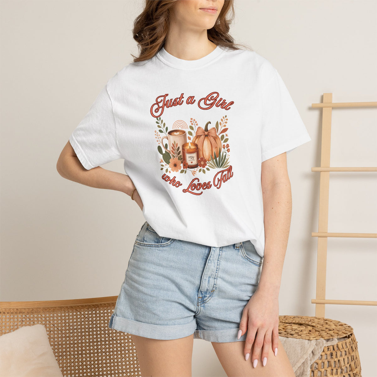 Just a Girl Who Loves Fall Shirt | Pumpkin Latte Tee | Autumn Women's Graphic Tee | Fall Season Shirt | Cozy Fall Gift for Her