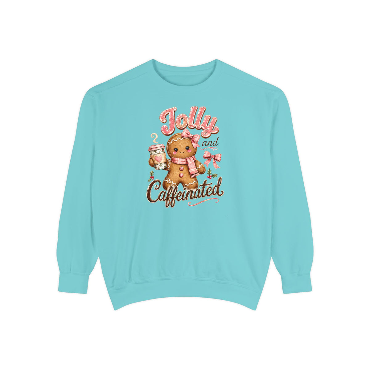 Gingerbread Sweatshirt Women, Coffee Lover Sweatshirt, Christmas Coffee Sweatshirt, Jolly and Caffeinated Crewneck, Cute Holiday Gift