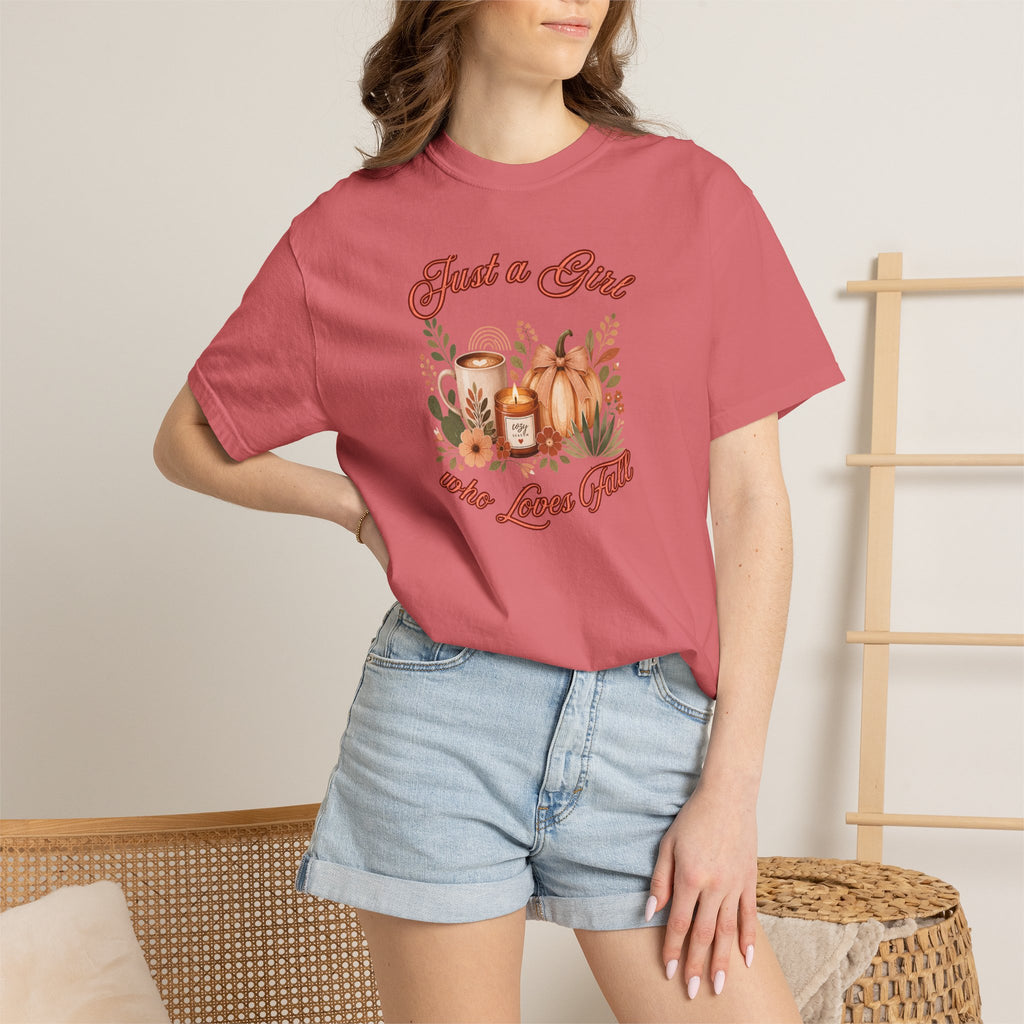 Just a Girl Who Loves Fall Shirt | Pumpkin Latte Tee | Autumn Women's Graphic Tee | Fall Season Shirt | Cozy Fall Gift for Her