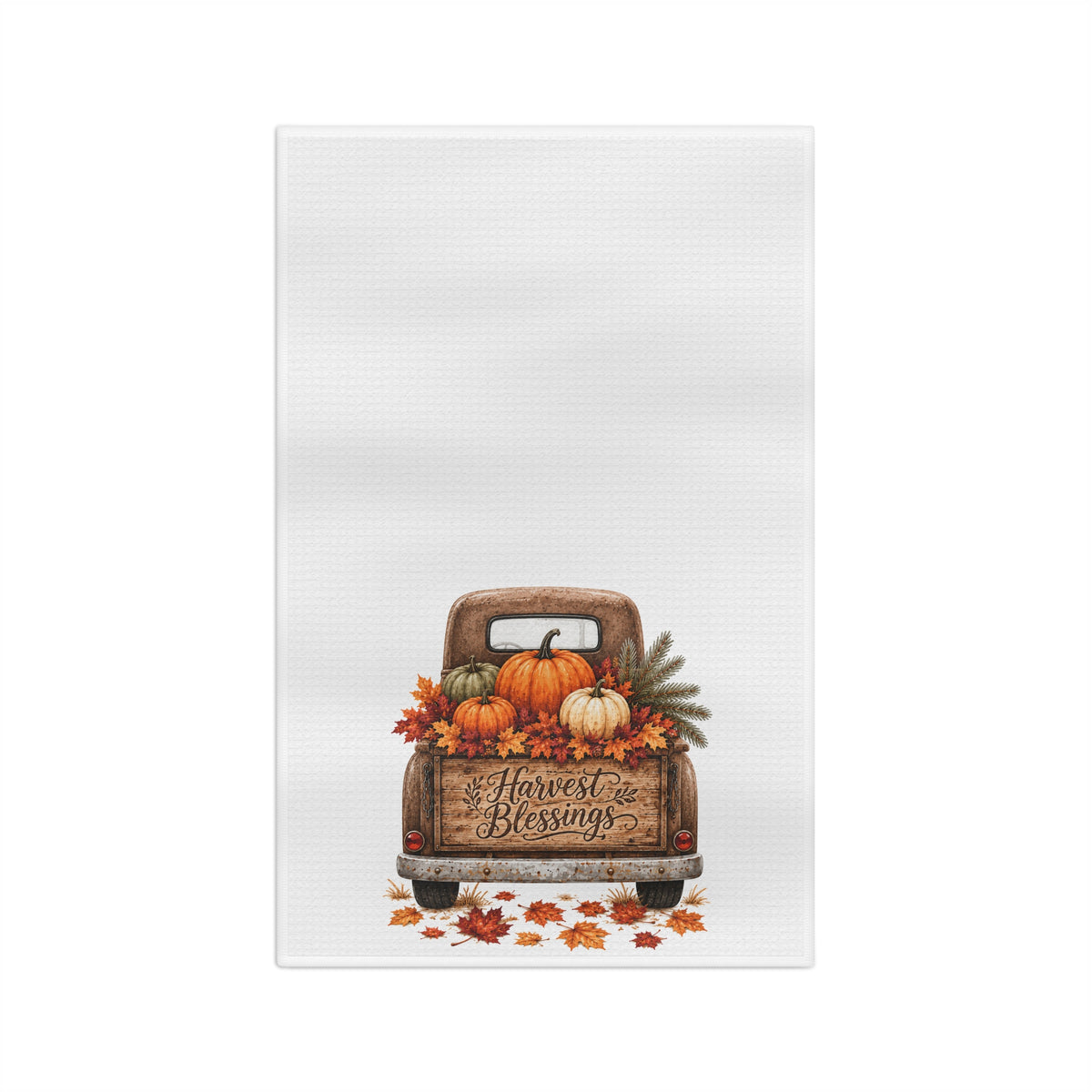 Harvest Blessings Kitchen Towel | Vintage Truck Pumpkin Fall Dish Towel | Farmhouse Autumn Kitchen Decor | Thanksgiving Hostess Gift