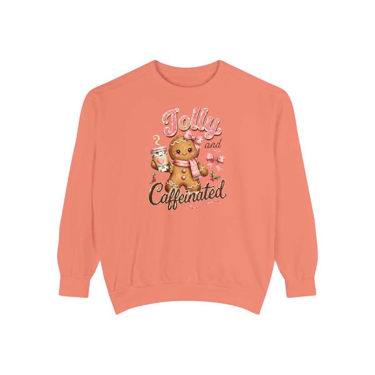 Gingerbread Sweatshirt Women, Coffee Lover Sweatshirt, Christmas Coffee Sweatshirt, Jolly and Caffeinated Crewneck, Cute Holiday Gift