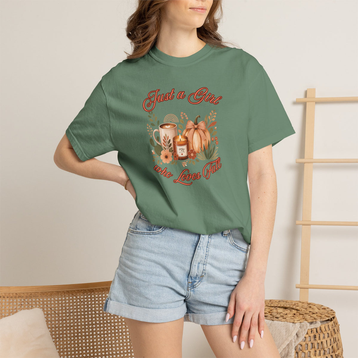Just a Girl Who Loves Fall Shirt | Pumpkin Latte Tee | Autumn Women's Graphic Tee | Fall Season Shirt | Cozy Fall Gift for Her