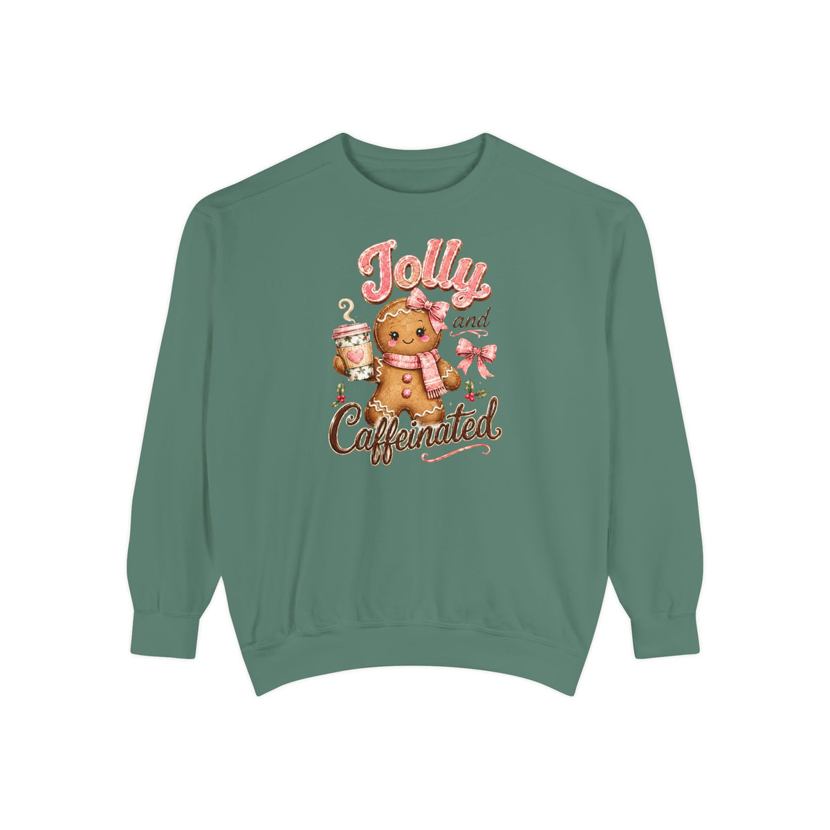 Gingerbread Sweatshirt Women, Coffee Lover Sweatshirt, Christmas Coffee Sweatshirt, Jolly and Caffeinated Crewneck, Cute Holiday Gift