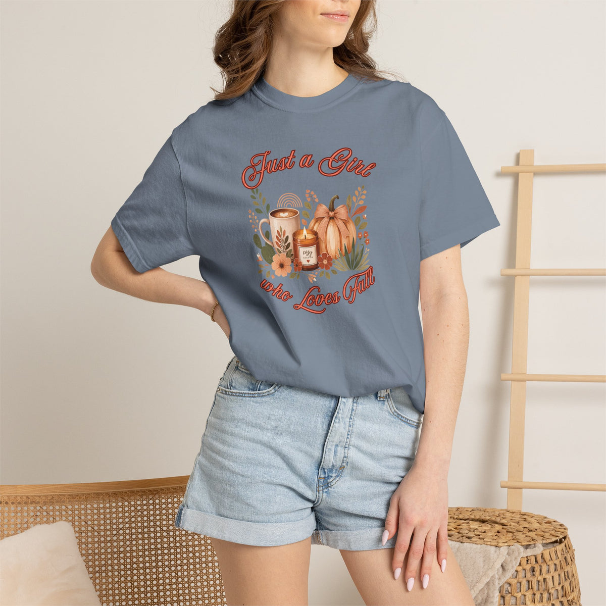 Just a Girl Who Loves Fall Shirt | Pumpkin Latte Tee | Autumn Women's Graphic Tee | Fall Season Shirt | Cozy Fall Gift for Her