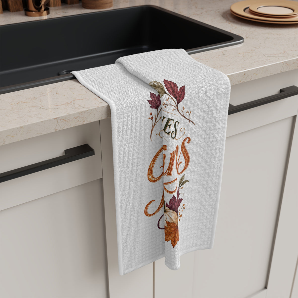 Autumn Leaves and Pumpkins Please Kitchen Towel, Fall Tea Towel Farmhouse Decor, Pumpkin Dish Towel, Autumn Hostess Gift Thanksgiving