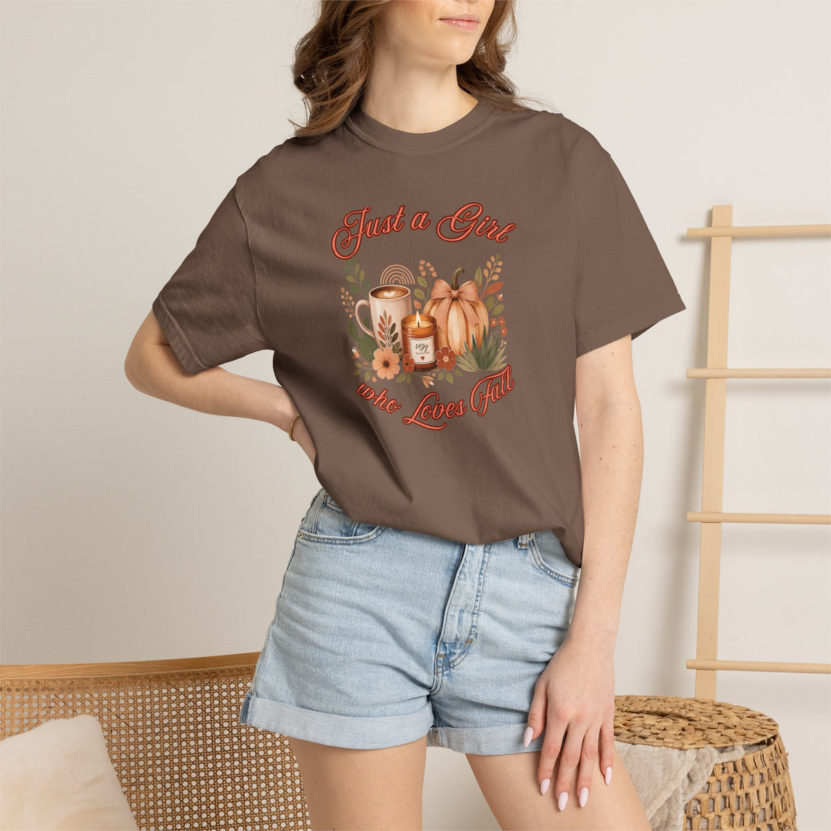 Just a Girl Who Loves Fall Shirt | Pumpkin Latte Tee | Autumn Women's Graphic Tee | Fall Season Shirt | Cozy Fall Gift for Her