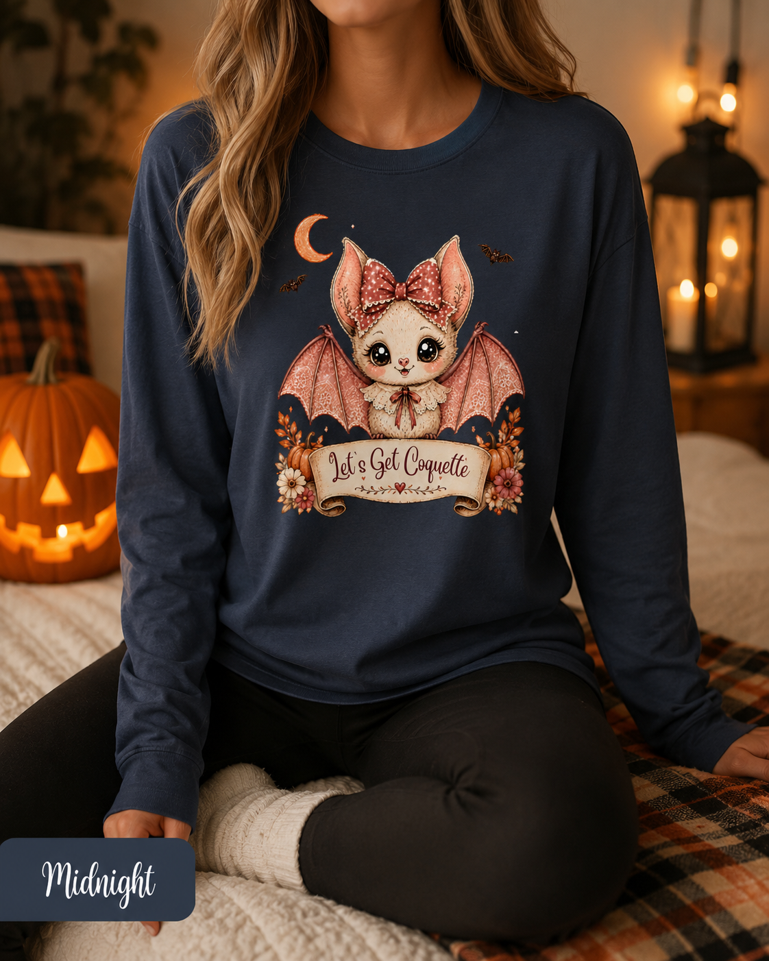 Halloween Bat Shirt, Coquette Bat Tee, Pink Halloween Shirt, Cute Bat Shirt, Halloween Gift for Women, Let's Get Coquette Long Sleeve Tee
