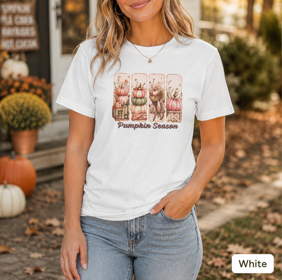 Pumpkin Season Shirt, Vintage Fall Postcard Tee, Cottagecore Autumn T-Shirt, Retro Pumpkin Patch Graphic Tee, Fall Season Women's Shirt