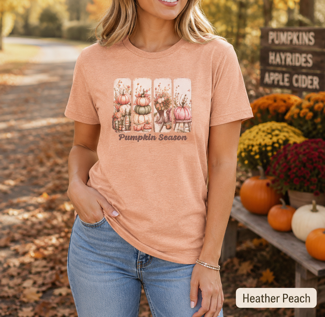 Pumpkin Season Shirt, Vintage Fall Postcard Tee, Cottagecore Autumn T-Shirt, Retro Pumpkin Patch Graphic Tee, Fall Season Women's Shirt