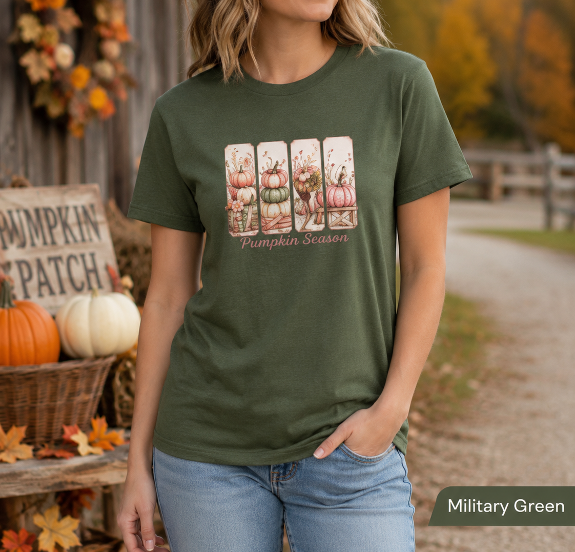 Pumpkin Season Shirt, Vintage Fall Postcard Tee, Cottagecore Autumn T-Shirt, Retro Pumpkin Patch Graphic Tee, Fall Season Women's Shirt