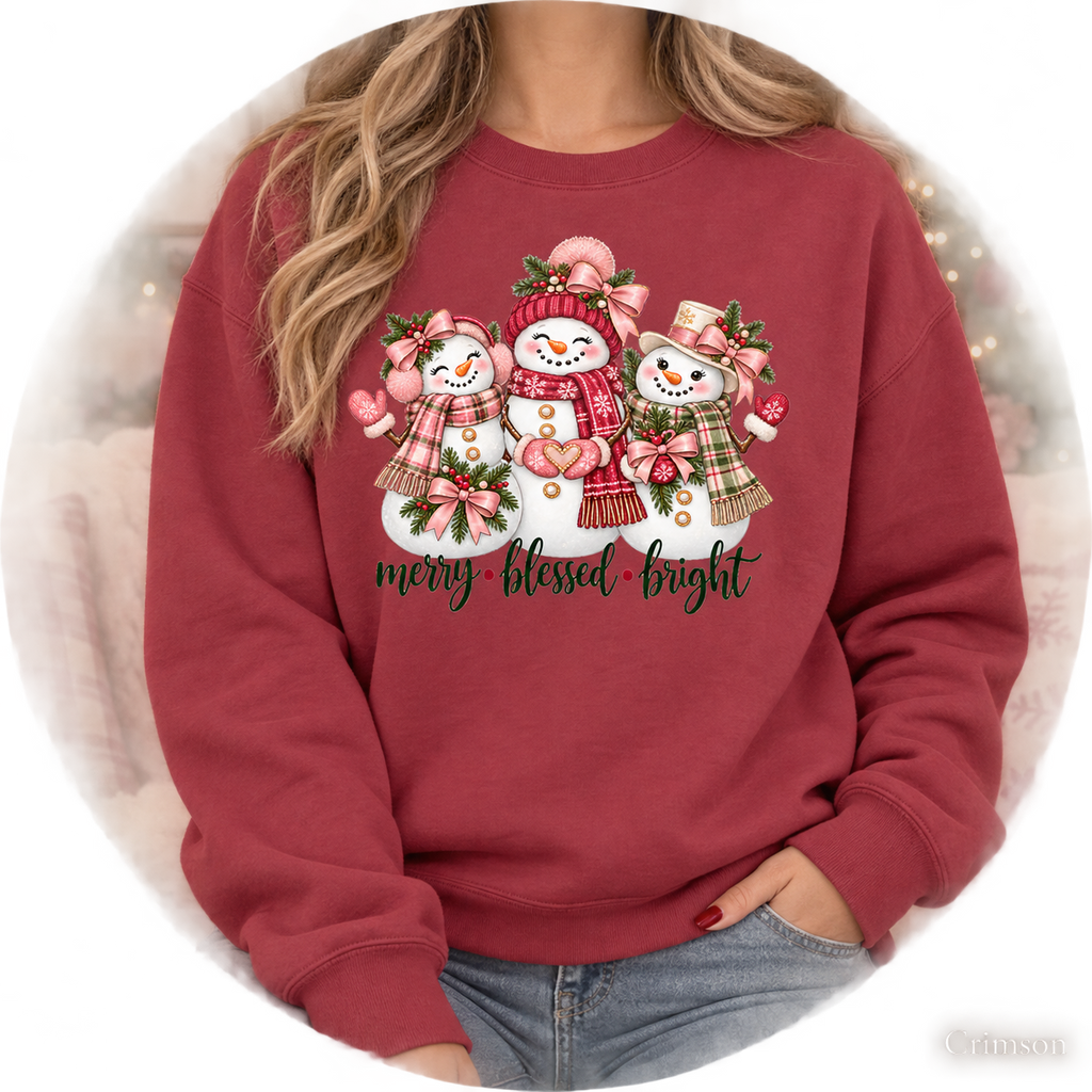 Christmas Sweatshirt, Cozy Comfort Colors Sweatshirt, Cute Winter Sweater, Snowman Sweatshirt, Merry Blessed Bright Snowman Family Tee