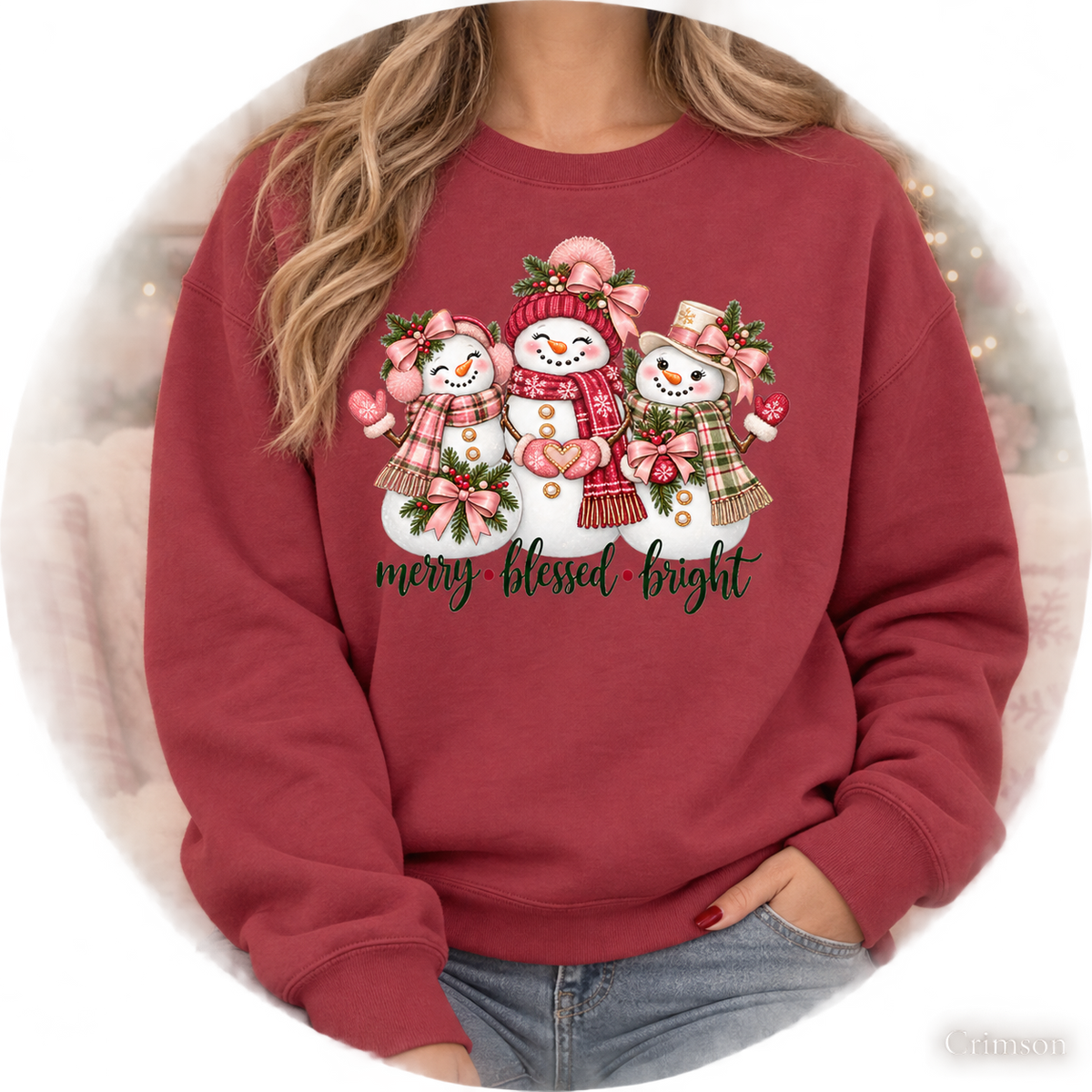 Christmas Sweatshirt, Cozy Comfort Colors Sweatshirt, Cute Winter Sweater, Snowman Sweatshirt, Merry Blessed Bright Snowman Family Tee