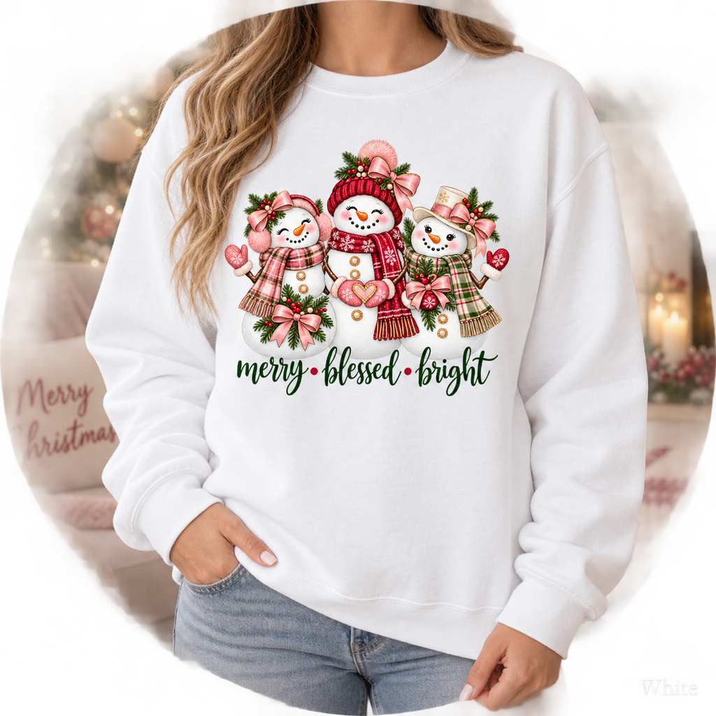 Christmas Sweatshirt, Cozy Comfort Colors Sweatshirt, Cute Winter Sweater, Snowman Sweatshirt, Merry Blessed Bright Snowman Family Tee