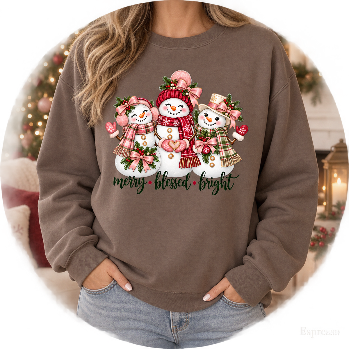 Christmas Sweatshirt, Cozy Comfort Colors Sweatshirt, Cute Winter Sweater, Snowman Sweatshirt, Merry Blessed Bright Snowman Family Tee