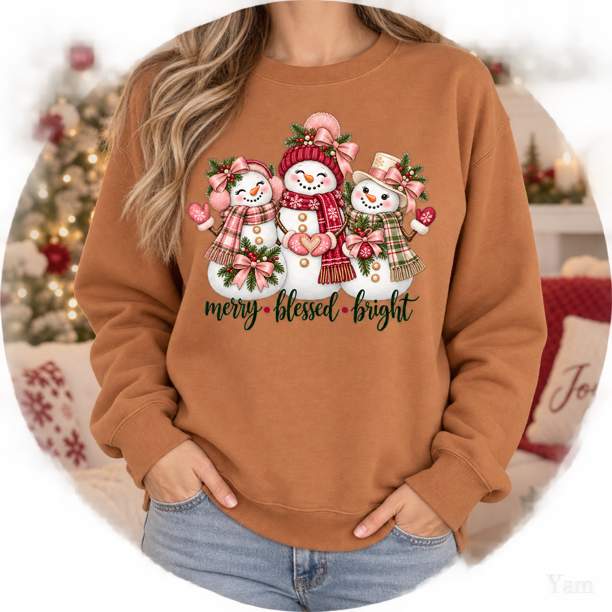 Christmas Sweatshirt, Cozy Comfort Colors Sweatshirt, Cute Winter Sweater, Snowman Sweatshirt, Merry Blessed Bright Snowman Family Tee