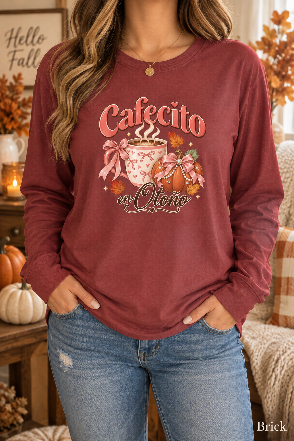 Cafecito en Otoño Fall Tee, Coffee Pumpkin Shirt, Fall Tshirt, Thanksgiving Tee, Pumpkin Spice Shirt, Spanish Fall Long Sleeve Tee