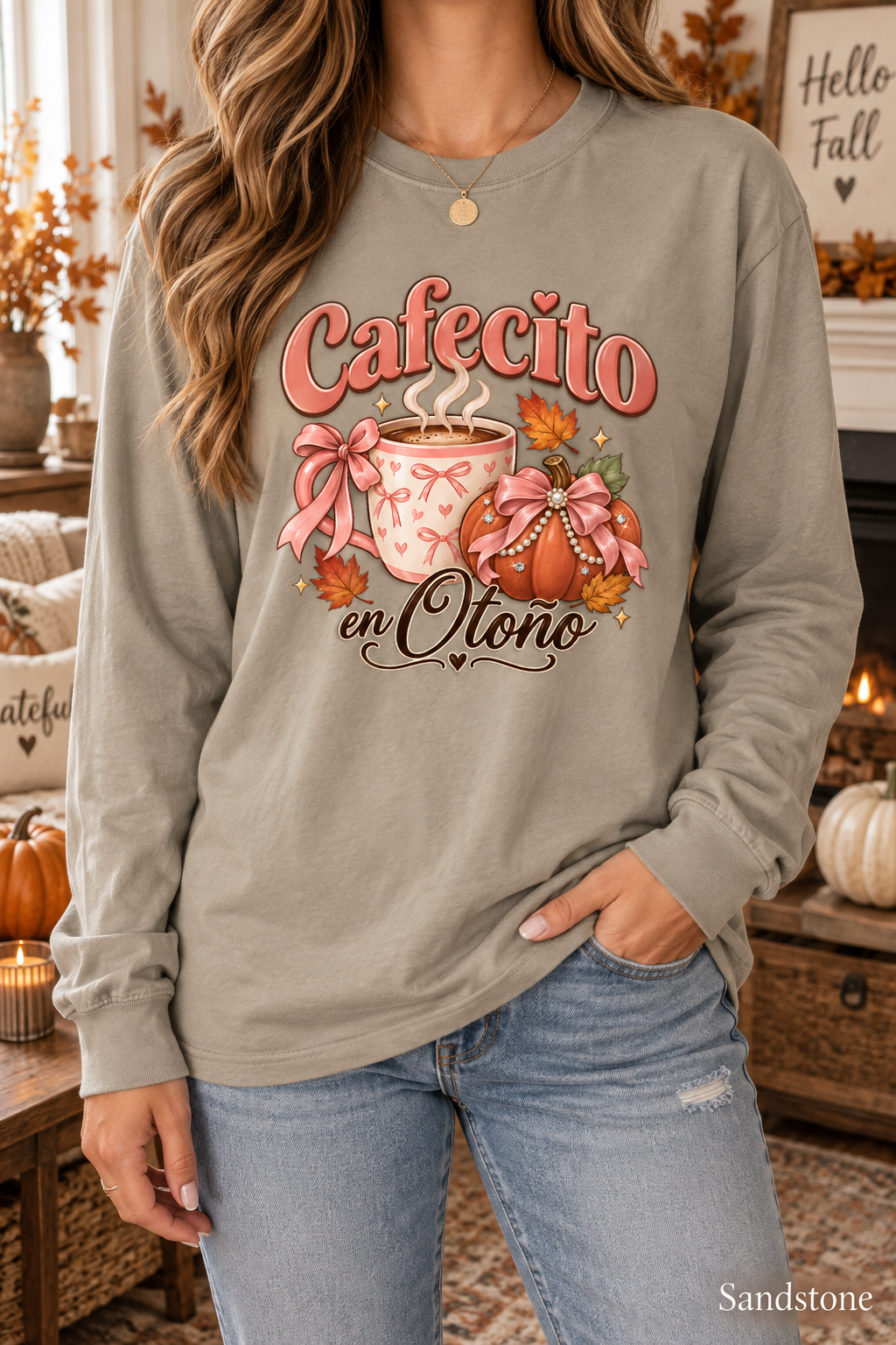 Cafecito en Otoño Fall Tee, Coffee Pumpkin Shirt, Fall Tshirt, Thanksgiving Tee, Pumpkin Spice Shirt, Spanish Fall Long Sleeve Tee