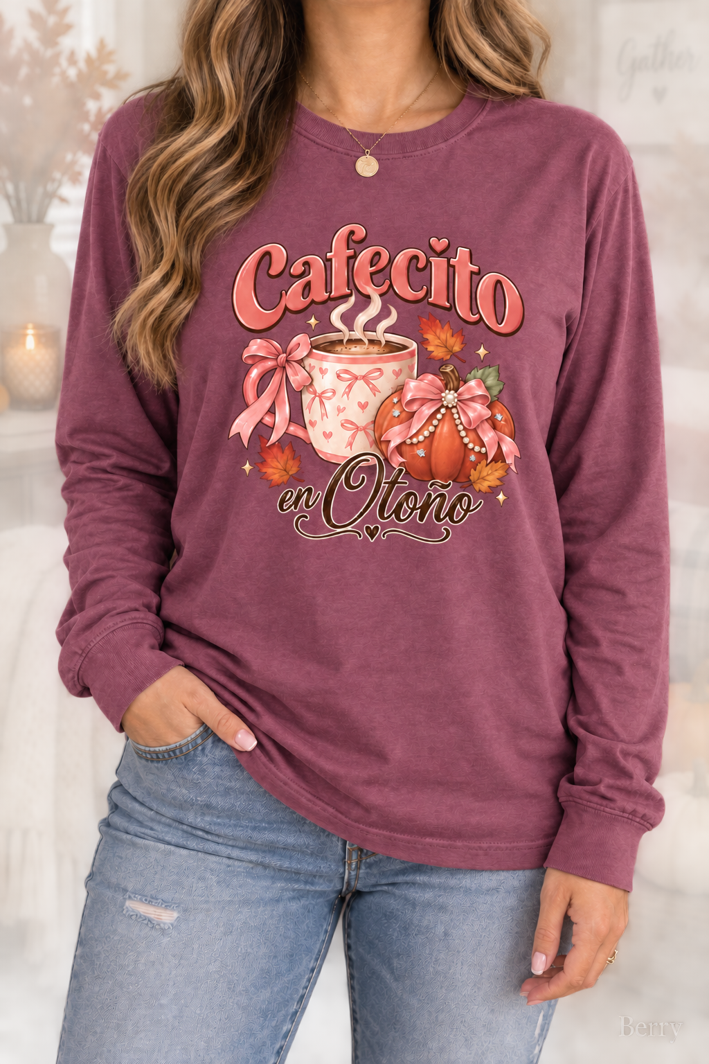 Cafecito en Otoño Fall Tee, Coffee Pumpkin Shirt, Fall Tshirt, Thanksgiving Tee, Pumpkin Spice Shirt, Spanish Fall Long Sleeve Tee