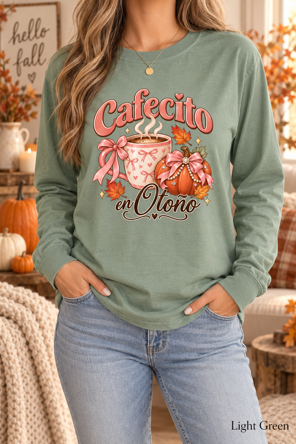 Cafecito en Otoño Fall Tee, Coffee Pumpkin Shirt, Fall Tshirt, Thanksgiving Tee, Pumpkin Spice Shirt, Spanish Fall Long Sleeve Tee
