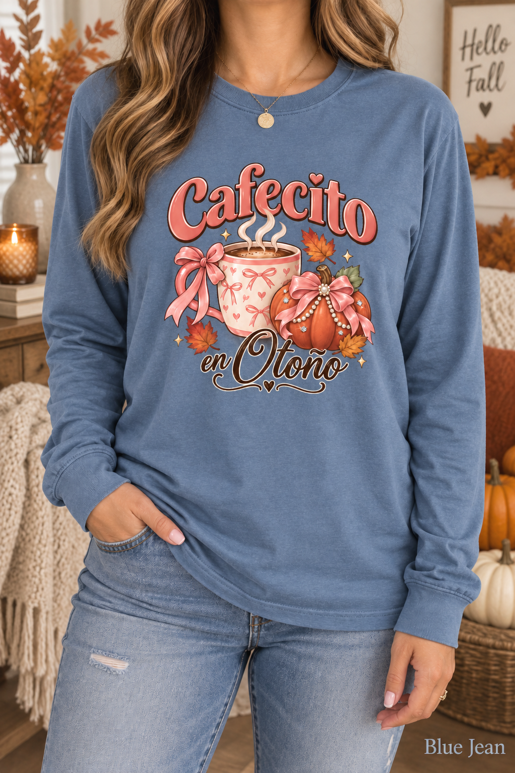 Cafecito en Otoño Fall Tee, Coffee Pumpkin Shirt, Fall Tshirt, Thanksgiving Tee, Pumpkin Spice Shirt, Spanish Fall Long Sleeve Tee