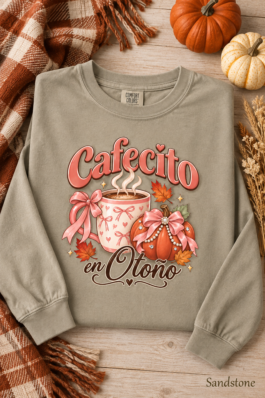 Cafecito en Otoño Fall Tee, Coffee Pumpkin Shirt, Fall Tshirt, Thanksgiving Tee, Pumpkin Spice Shirt, Spanish Fall Long Sleeve Tee