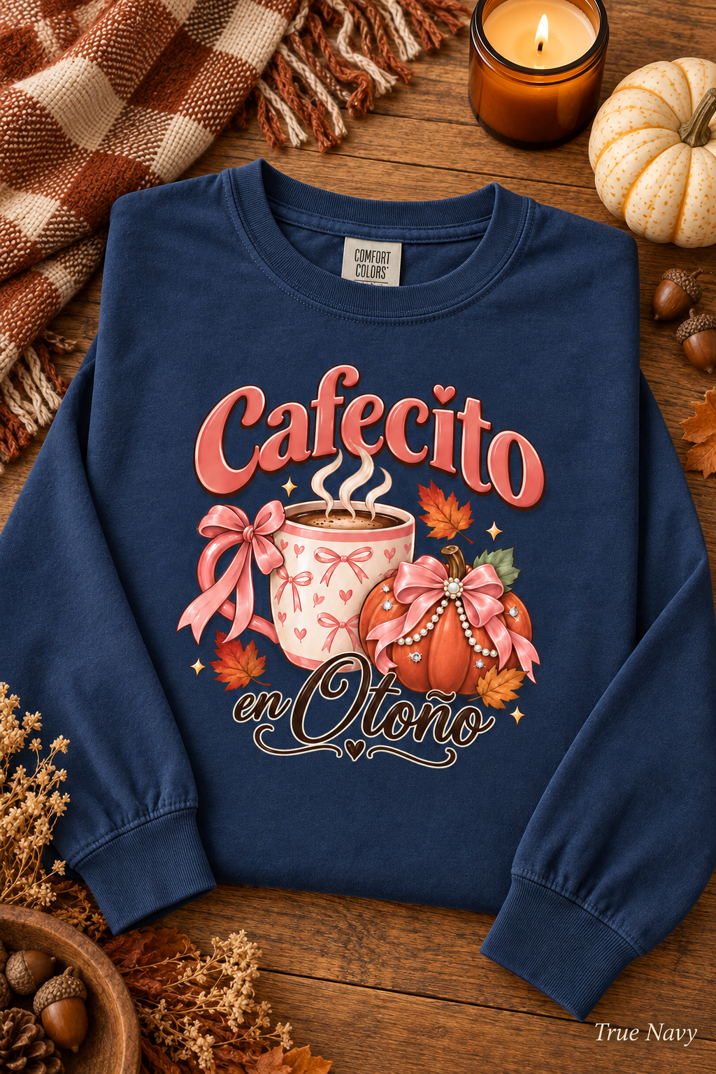 Cafecito en Otoño Fall Tee, Coffee Pumpkin Shirt, Fall Tshirt, Thanksgiving Tee, Pumpkin Spice Shirt, Spanish Fall Long Sleeve Tee