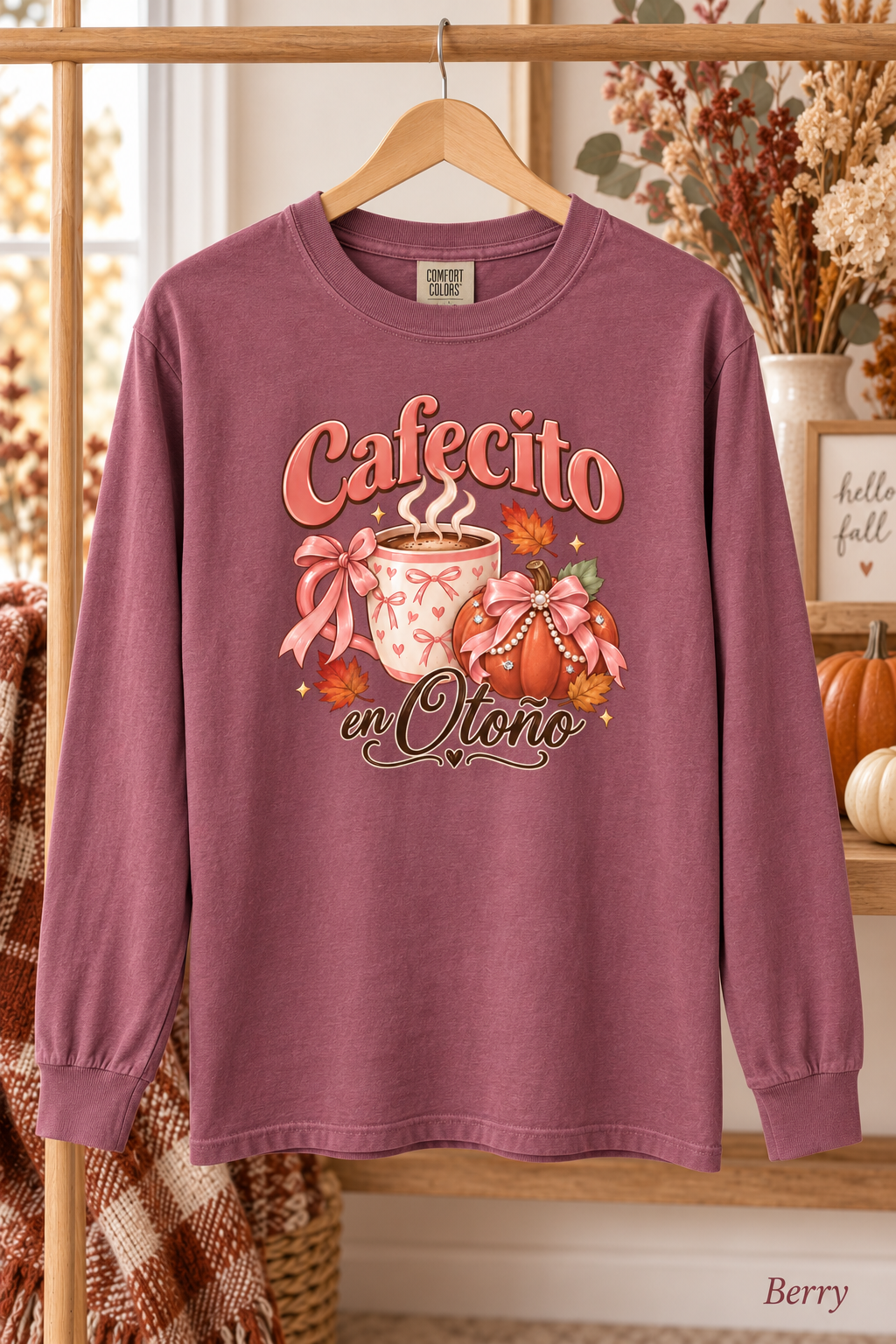 Cafecito en Otoño Fall Tee, Coffee Pumpkin Shirt, Fall Tshirt, Thanksgiving Tee, Pumpkin Spice Shirt, Spanish Fall Long Sleeve Tee