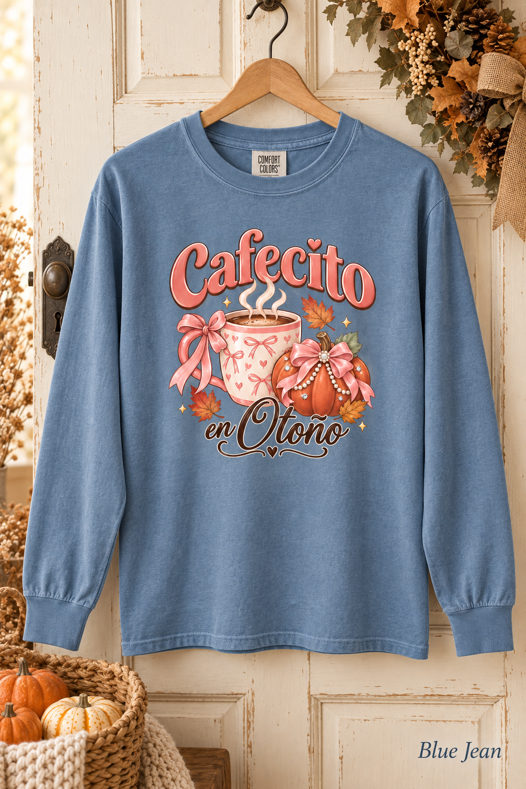 Cafecito en Otoño Fall Tee, Coffee Pumpkin Shirt, Fall Tshirt, Thanksgiving Tee, Pumpkin Spice Shirt, Spanish Fall Long Sleeve Tee
