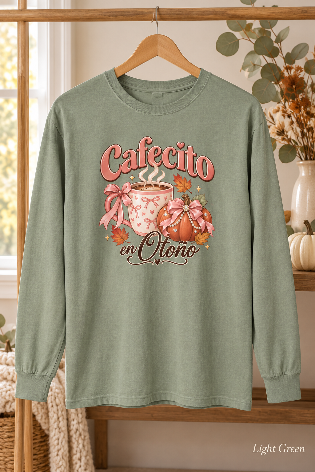 Cafecito en Otoño Fall Tee, Coffee Pumpkin Shirt, Fall Tshirt, Thanksgiving Tee, Pumpkin Spice Shirt, Spanish Fall Long Sleeve Tee