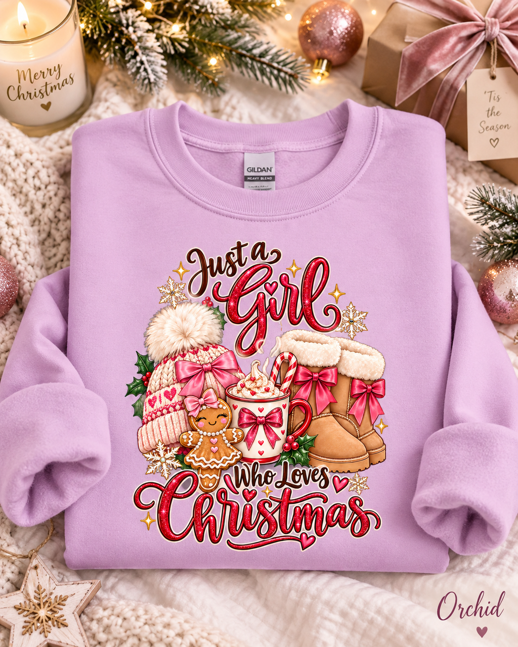 Womens Christmas Sweatshirt, Holiday Sweater, Just a Girl Who Loves Christmas, Christmas Lover Pullover, Coquette Bow Winter Top