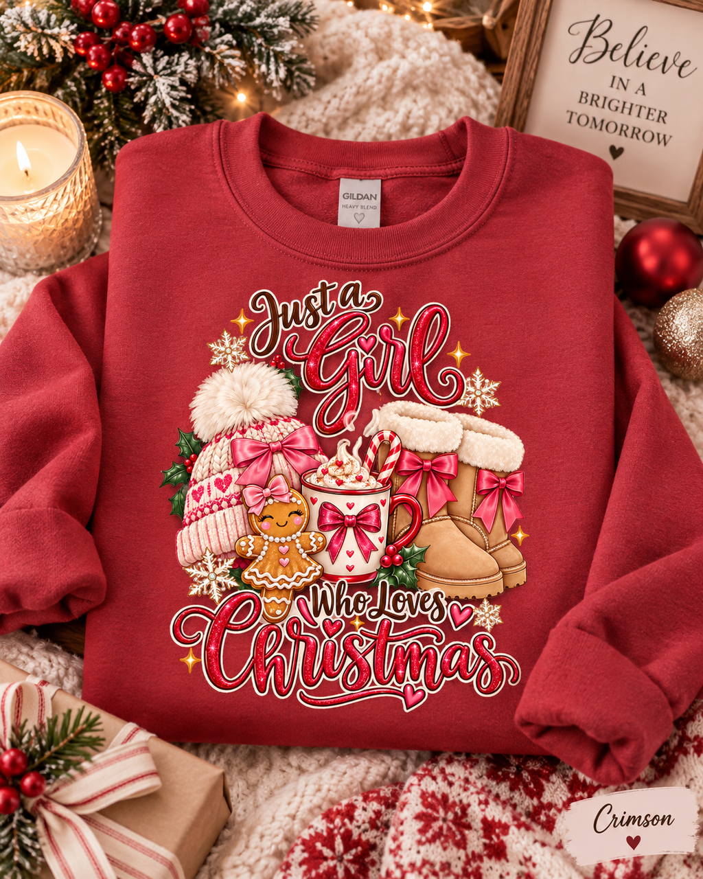 Womens Christmas Sweatshirt, Holiday Sweater, Just a Girl Who Loves Christmas, Christmas Lover Pullover, Coquette Bow Winter Top