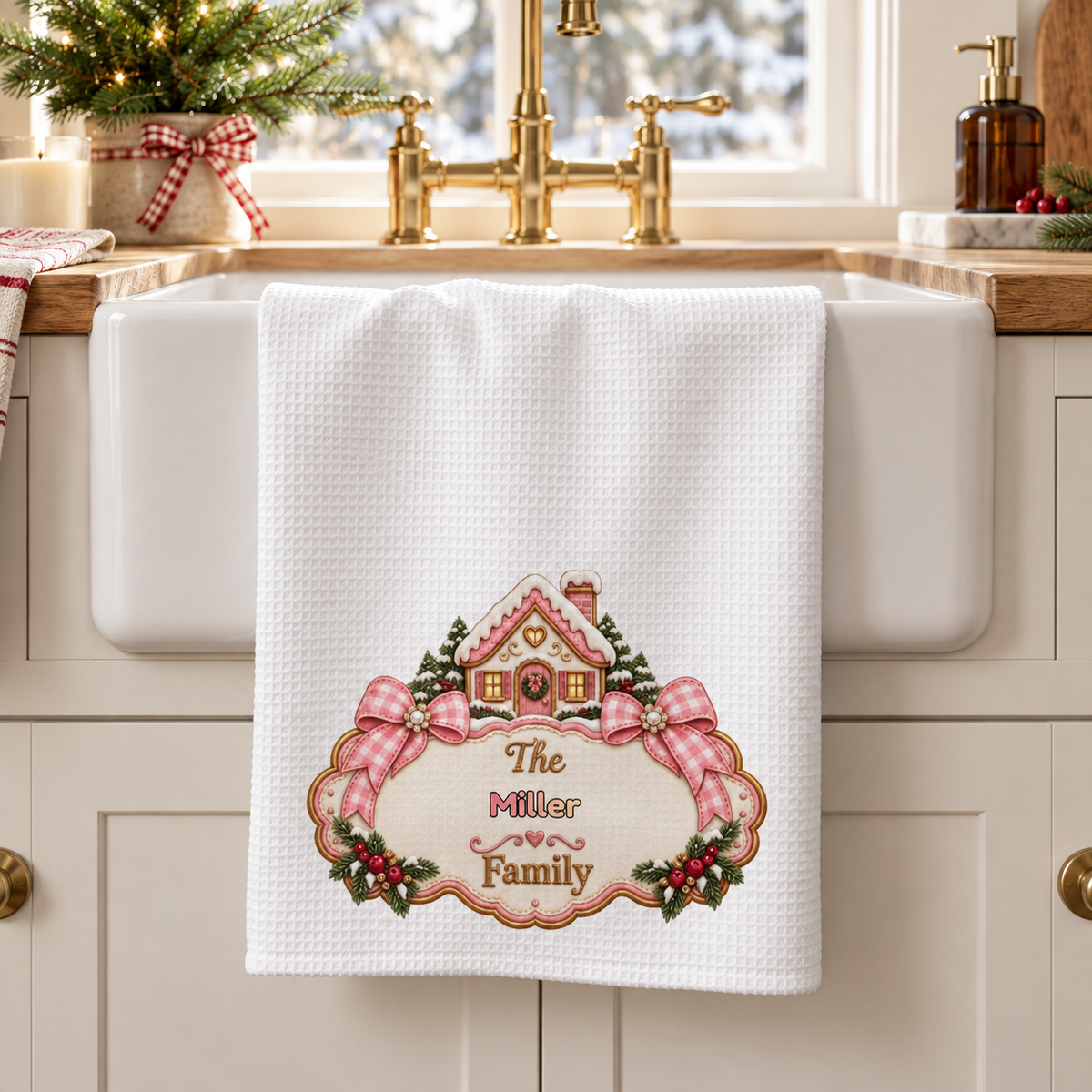 Custom Family Gift Personalized Kitchen Towel, Kitchen Decor Gifts, Winter Christmas Decor, Christmas Kitchen Towels
