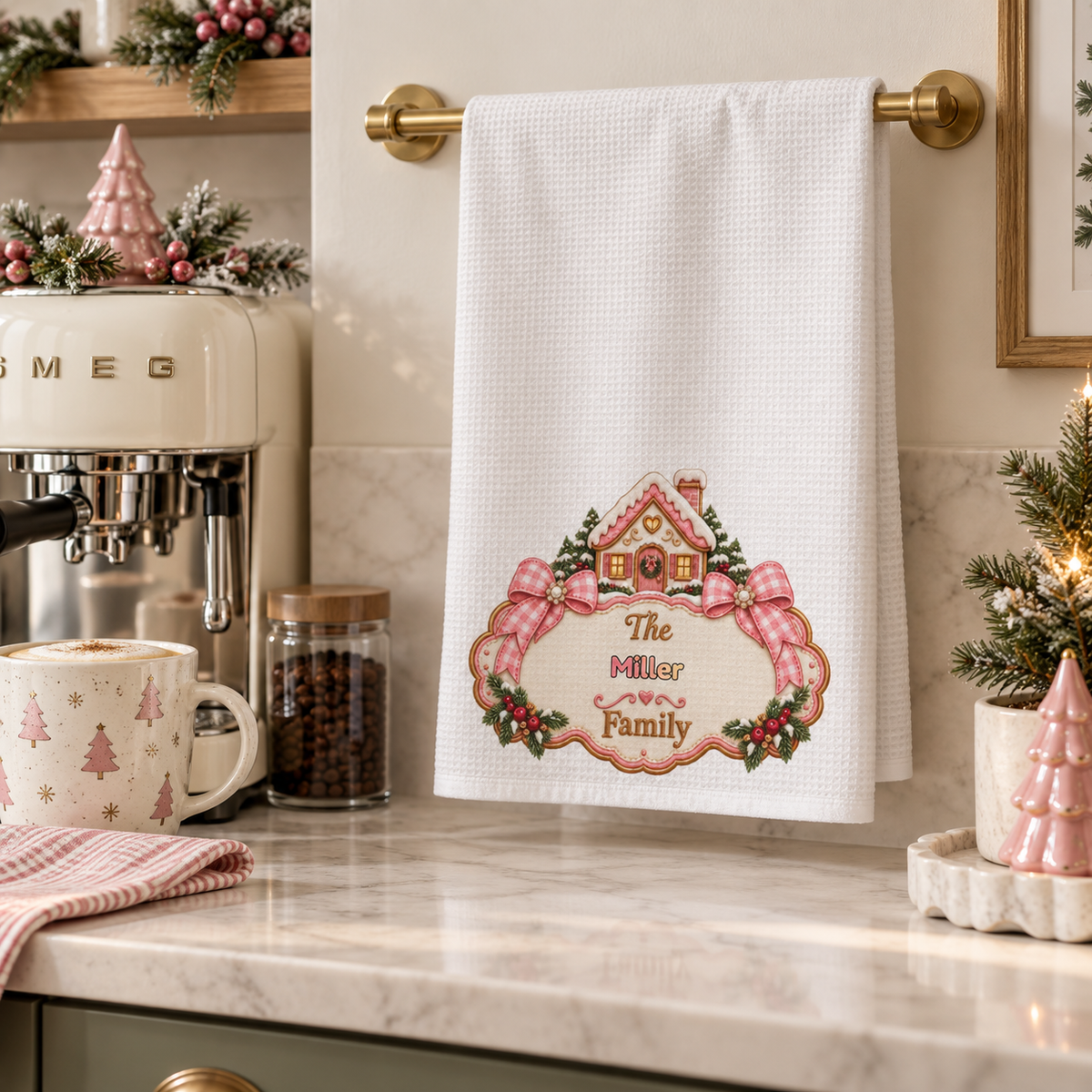 Custom Family Gift Personalized Kitchen Towel, Kitchen Decor Gifts, Winter Christmas Decor, Christmas Kitchen Towels