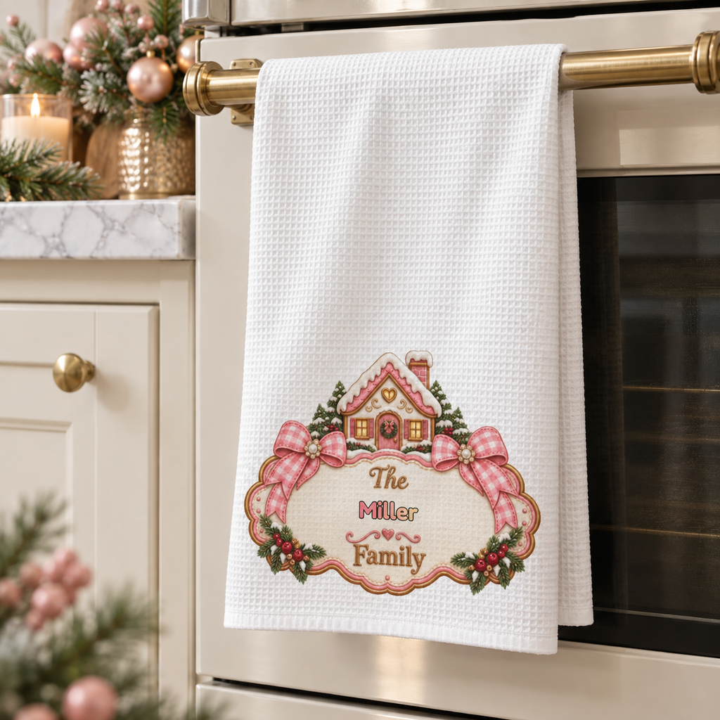 Custom Family Gift Personalized Kitchen Towel, Kitchen Decor Gifts, Winter Christmas Decor, Christmas Kitchen Towels
