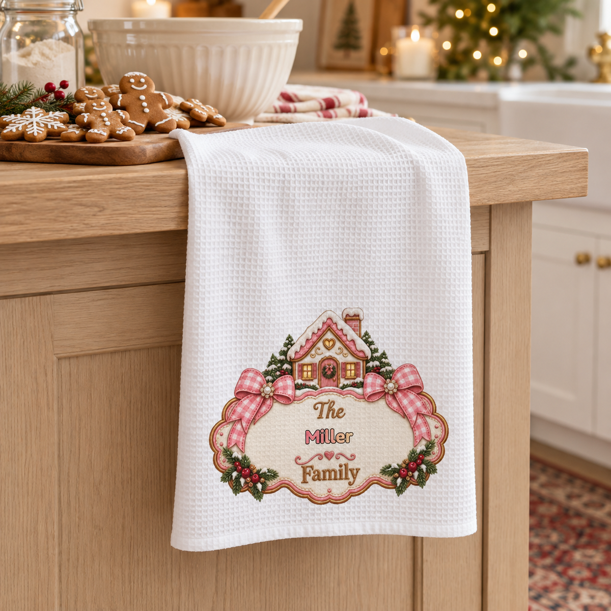 Custom Family Gift Personalized Kitchen Towel, Kitchen Decor Gifts, Winter Christmas Decor, Christmas Kitchen Towels