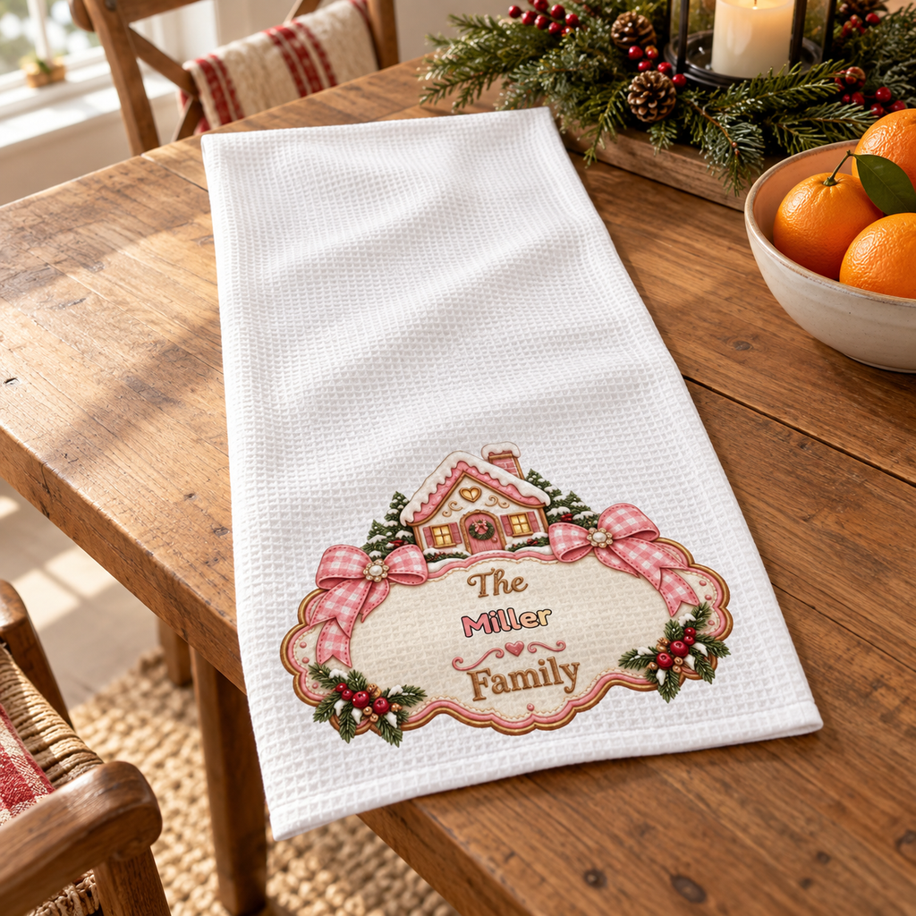 Custom Family Gift Personalized Kitchen Towel, Kitchen Decor Gifts, Winter Christmas Decor, Christmas Kitchen Towels