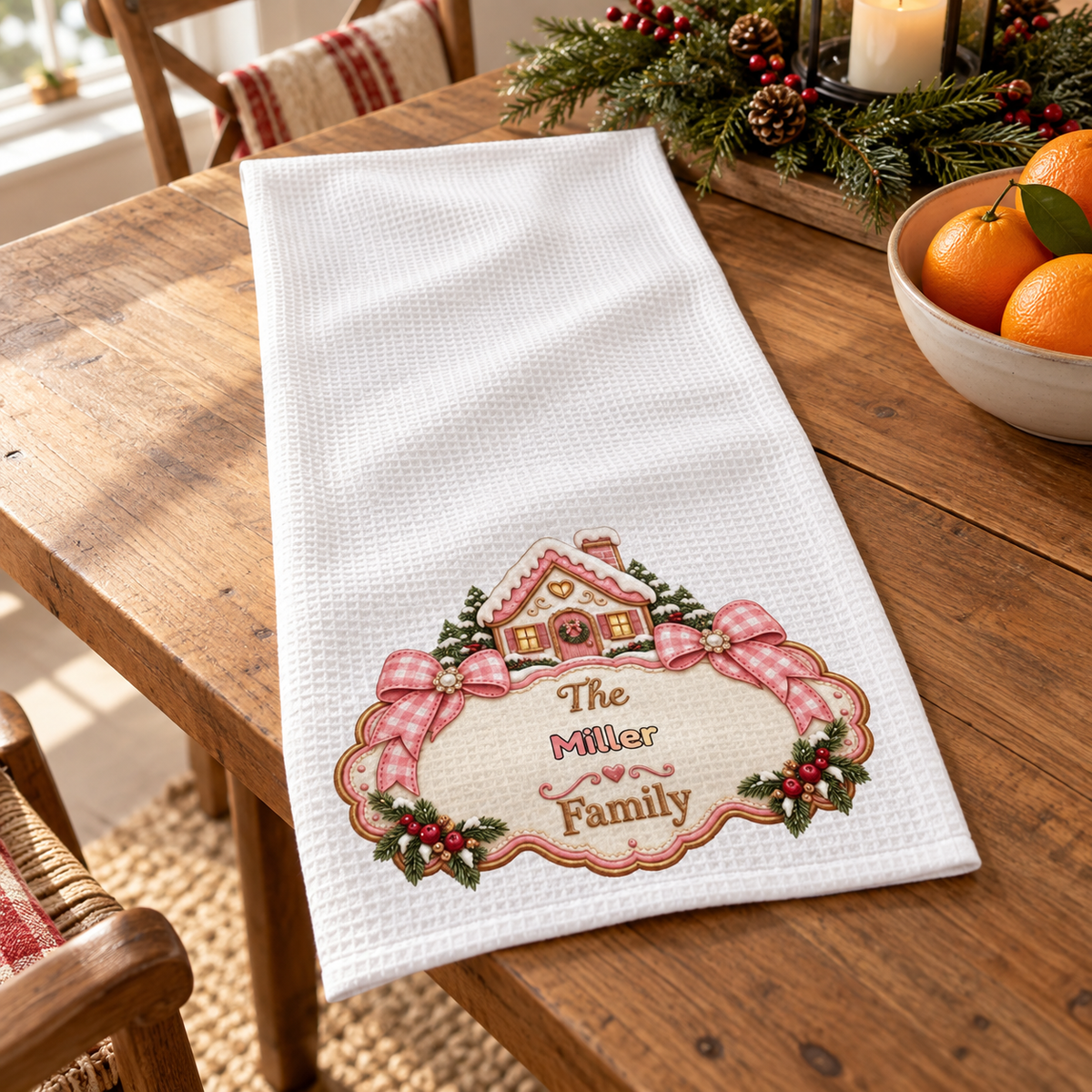 Custom Family Gift Personalized Kitchen Towel, Kitchen Decor Gifts, Winter Christmas Decor, Christmas Kitchen Towels
