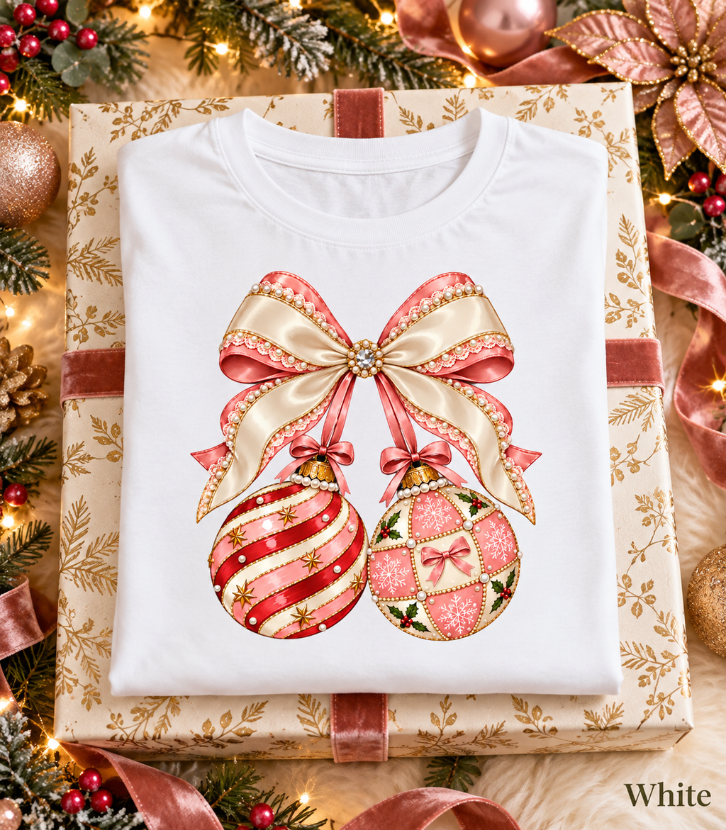 Holiday Gift for Women, Coquette Bow Tshirt, Christmas Ornament Shirt, Comfort Colors Long Sleeve, Preppy Christmas Graphic Tee