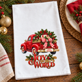 Holiday Decor Personalized Christmas Towel, Red Truck Christmas Kitchen Towel, Personalized Dish Towel, Custom Name Joy to the World Gift