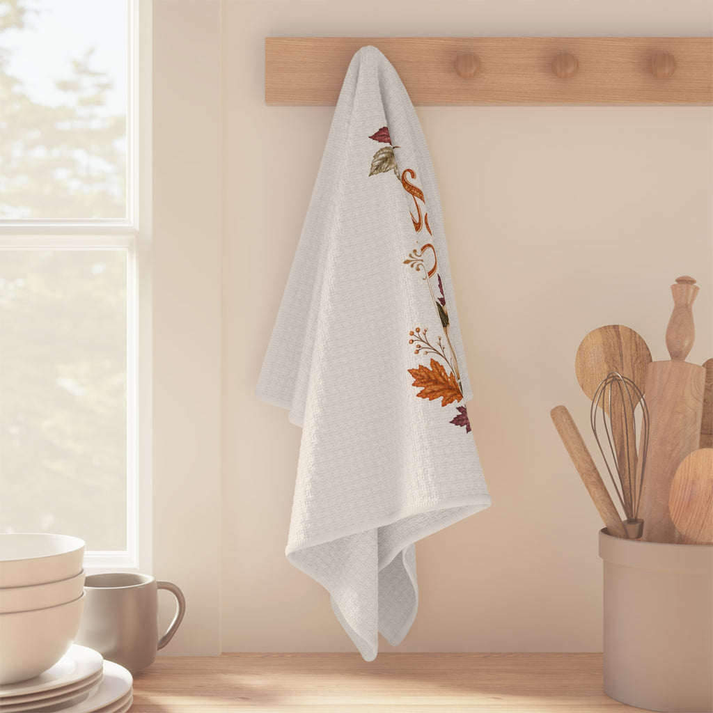 Autumn Leaves and Pumpkins Please Kitchen Towel, Fall Tea Towel Farmhouse Decor, Pumpkin Dish Towel, Autumn Hostess Gift Thanksgiving