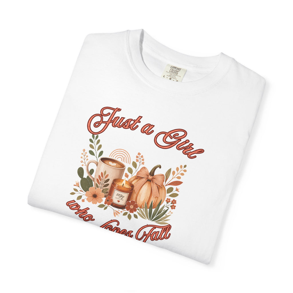 Just a Girl Who Loves Fall Shirt | Pumpkin Latte Tee | Autumn Women's Graphic Tee | Fall Season Shirt | Cozy Fall Gift for Her
